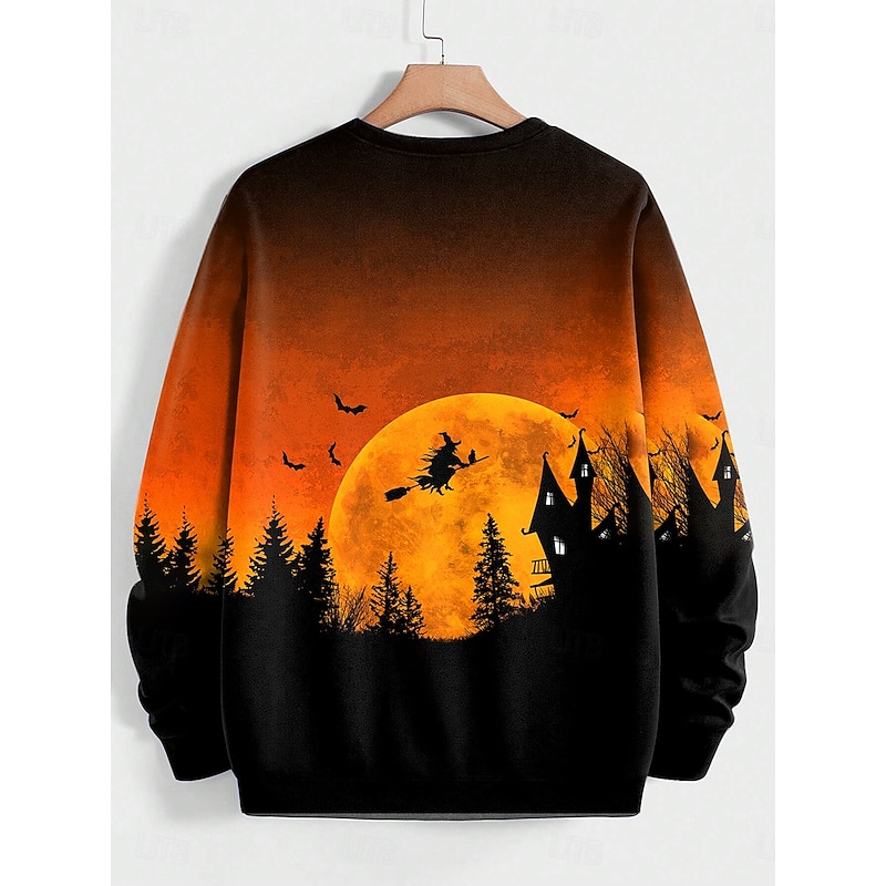 Halloween Women's Sweatshirts Witch Graphic Casual Long Sleeve Crew Neck Regular Tops Street Dailywear Print Black Yellow Orange Fall Winter2