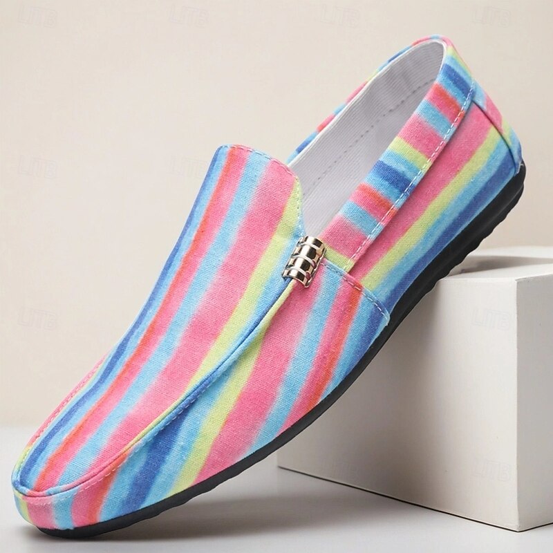 Men's Colorful Striped Canvas Slip-On Shoes -  Canvas Stylish Casual Shoes for Day-to-Day Comfort and Vibrant Fashion Statements