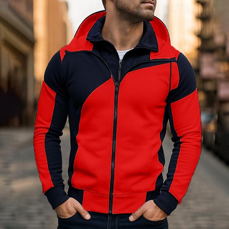 Men's Hoodie Full Zip Hoodie Fleece Hoodie White Red Blue Gray Hooded Plain Patchwork Sports & Outdoor Casual Daily Streetwear Cool Sportswear Spring &  Fall All Seasons Clothing Apparel Hoodies2
