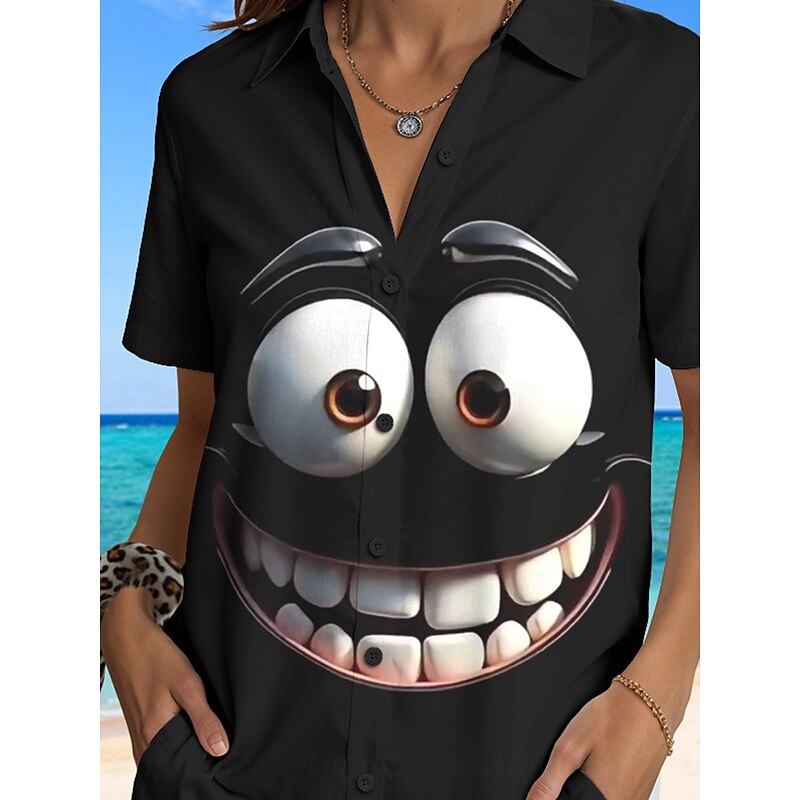 Women's Shirt Long Sleeve Button Down Blouse Graphic 3D Vintage Tropical Daily Short Sleeve Shirt Collar Regular Tops Daily Black Blue Green Rose Pink Summer Spring3