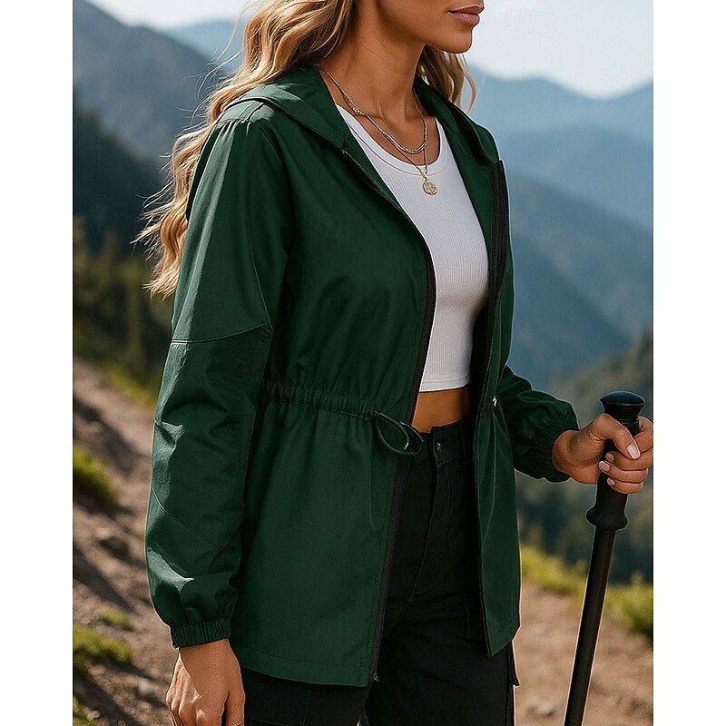 Women's Outdoor Jacket Hiking Jacket rain coat Outdoor Waterproof Windproof Hiking Outfits Hiking Clothes Spring Autumn / Fall Top Camping / Hiking / Caving Running Green3