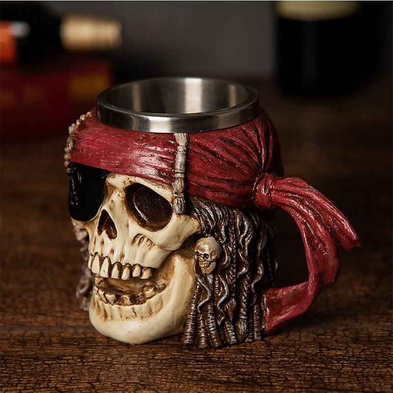 Halloween Pirate Skull Mug, Gothic Skeleton Beer Stein, Creative Bar Drinkware, Unique Skull Cup for Party, Home or Office Decor4