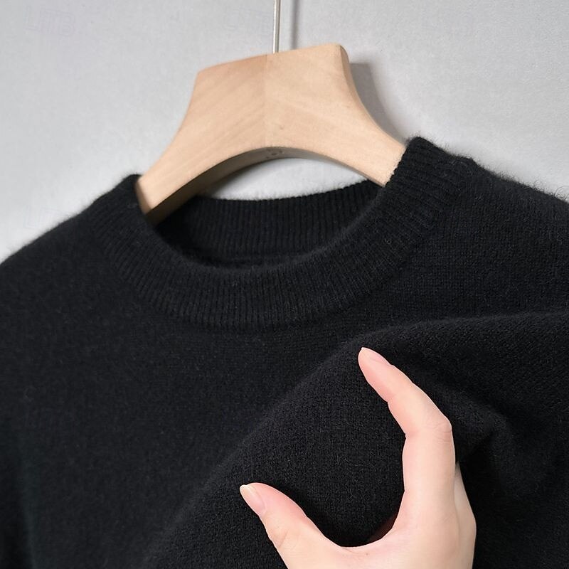 Men's Pullover Sweater Jumper Knit Sweater Ribbed Knit Regular Tops Knitted Plain Crew Neck Fashion Basic Vacation Daily Wear Clothing Apparel Winter Autumn Camel Wine M L XL4
