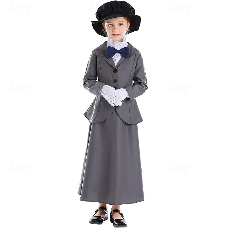 Mary Poppins Cosplay Costume Outfits Storybook Characters Vintage Movie Cosplay for Girls' Kids Halloween Carnival World Book Day Performance Educational Dress Up School Event Dress Up