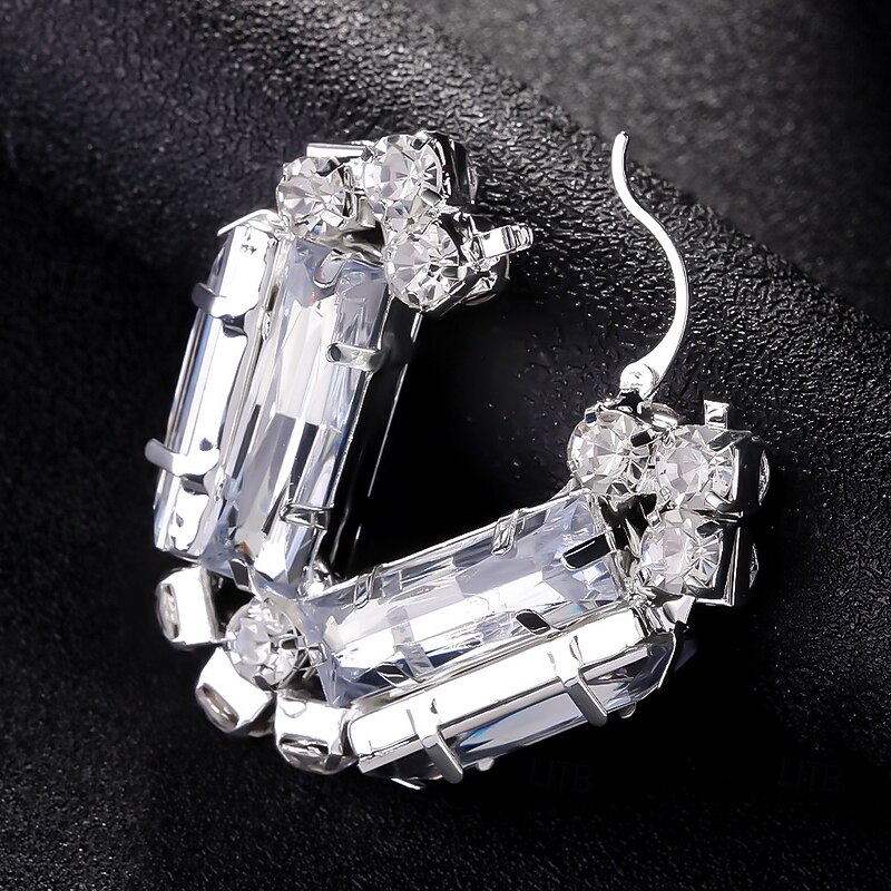 Women's Hoop Earrings Geometrical Precious Fashion Simple Imitation Diamond Earrings Jewelry Silver For Wedding Party Work Daily 1 Pair3