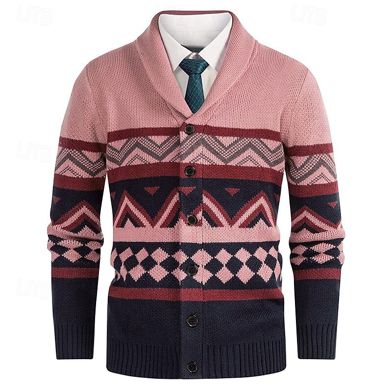 Men's Cardigan Sweater Cropped  Sweater Knit Sweater Ribbed Knit Regular Tops Buttons Argyle Lapel Fashion Classic Vacation Daily Wear Clothing Apparel Fall Winter White Yellow S M L2