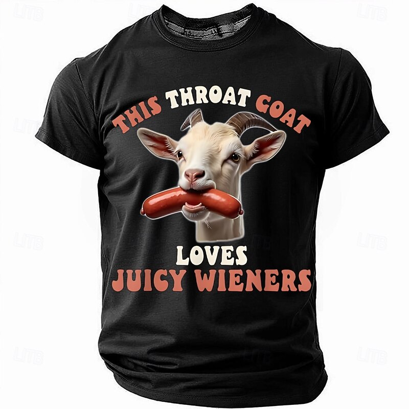 Men's Short Sleeve Graphic T-Shirt - Funny Adult Humor Throat Goat Juicy Wieners Design