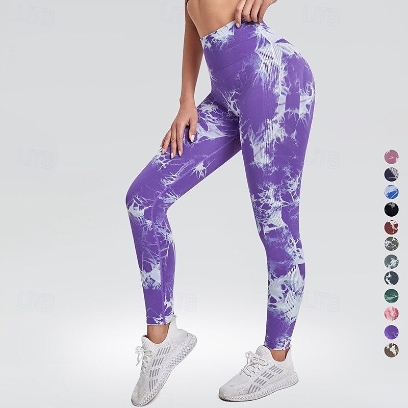 Women's Workout Leggings Yoga Pants No See-Through Tummy Control High Waist Dance Pilates Running Bottoms Tie Dye Black Pink Blue Fall Sports Activewear Tight Fit - Main Image