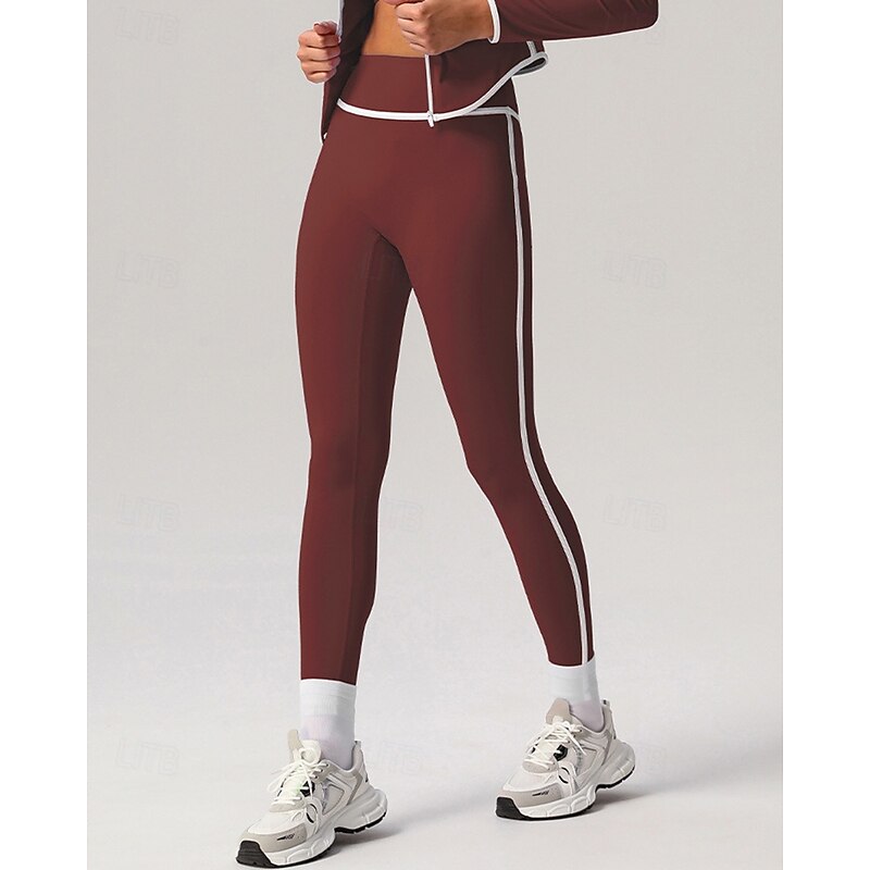 Women's Running Pants Cropped Leggings High Waist Bottoms Athleisure Gym Workout Quick Dry Tummy Control Workout Athletic Running Tight Fit Sportswear Activewear Solid Colored Black Wine Blue4