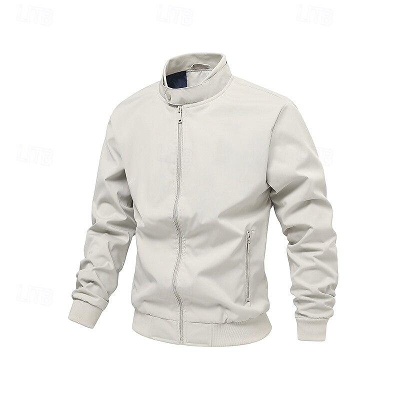 Men's Jacket Casual Jacket Outdoor Vacation Warm Zipper Pocket Fall Winter Plain Fashion Streetwear Standing Collar Regular Black Army Green Dark Blue Beige Jacket3