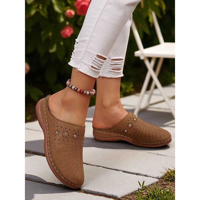 Women's Cutout Slip-On Mules – Breathable Comfort Clogs for Casual Days, Backyard Relaxing and Patio Tea Time3