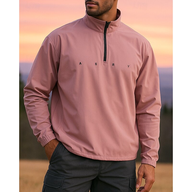 Men's Hiking top Long Sleeve Stand Collar Top Outdoor Waterproof Windproof Lightweight Quarter-Zip Polyester Black White Pink Fishing Camping / Hiking / Caving Running4