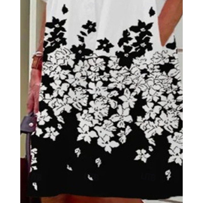 Women's Midi Dress Shirt Dress Casual Dress Fashion Modern Daily Beach Weekend Regular Fit Flower Long Sleeve Shirt Collar Black And White White Spring Fall3