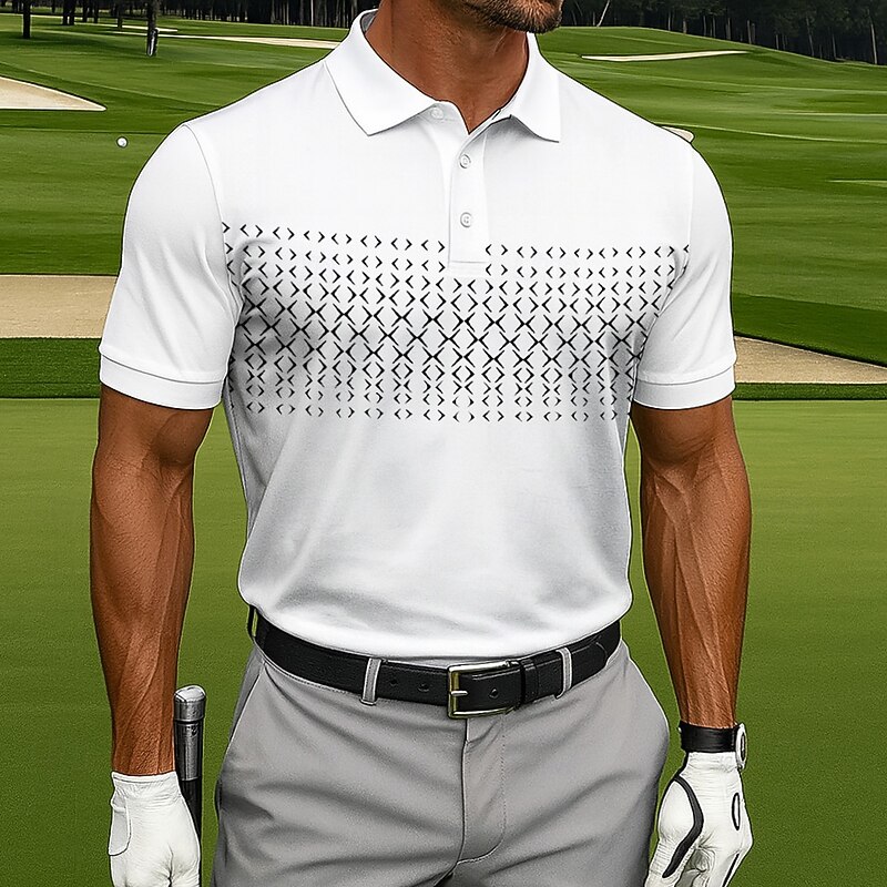 Men's Polo Casual Sports Turndown Short Sleeve Fashion Leisure Geometic Golf 3D Print Buttons Summer Lake Blue White Blue Lilac-Pink Polo