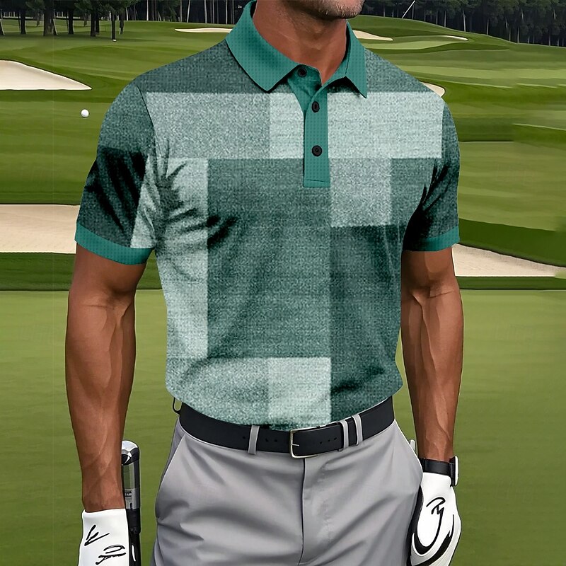 Men's Patchwork Golf Polo Sports Polo Shirts Short Sleeve Polo Shirts Collared Shirts Casual Athleisure Buttons Summer Blue Purple Green3