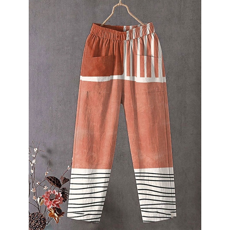 Women's Wide Leg Chinos Baggy Pants Vacation Vintage Fashion Full Length High Waist Graphic Plaid Printing Soft Breathable Inelastic Formal Vacation Street Black Yellow Red Orange Summer Spring Fall