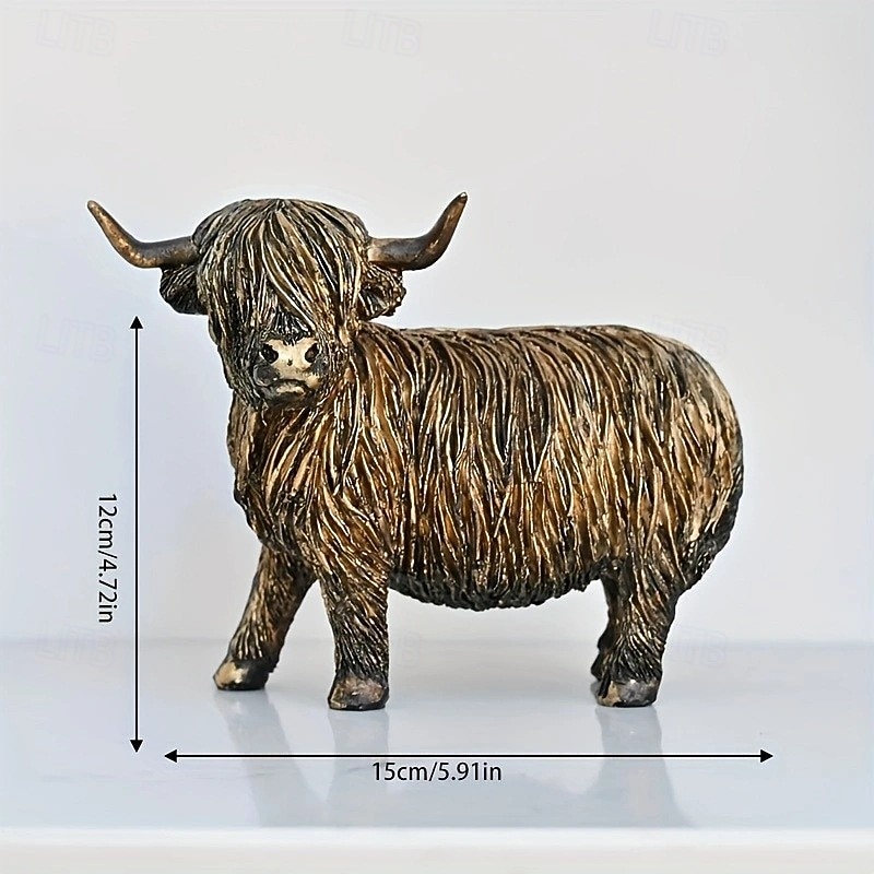 Highland Cow Resin Figurine, Yak Sculpture Home Decor, Rustic Resin Ornament for Entryway, Shelf, Gift for Animal Lovers2