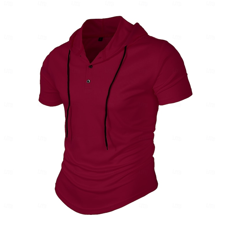 Men's T Shirt Tee Top Short Sleeves Hoodie Hooded Summer All Seasons Solid Color Fashion Designer Sporty Drawstring Basic Hooded Street Casual Going out Black White Red Top Tee for Men3