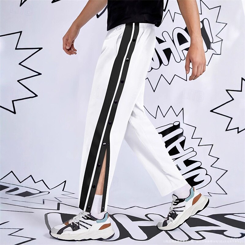 Men's Athletic Pants Sweatpants Tear Away Pants Trousers Pocket Elastic Waist Drawstring Color Block Comfort Sports Outdoor Daily Fashion Casual Black White Micro-elastic2