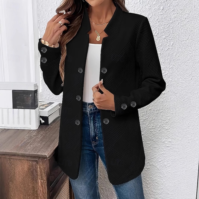 Women's Blazer Comfortable Breathable Buttons Fashion Modern Plain Work Daily Regular Stand Collar Regular Fit Long Sleeve Outerwear Black White Gray Fall Winter