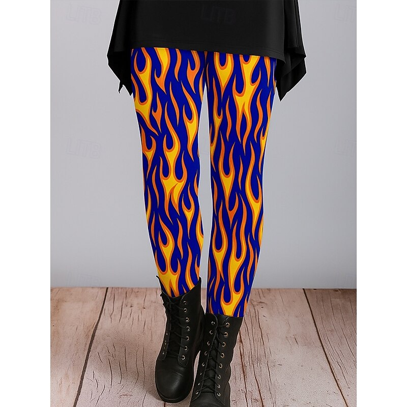 Women's Leggings Vacation Vintage Ethnic Style Ankle-Length High Waist Graphic Leopard Abstract 3D Print Quick Dry Breathability Soft Stretchy Outdoor Home Causal Blue Purple Brown Fall Regular Fit3