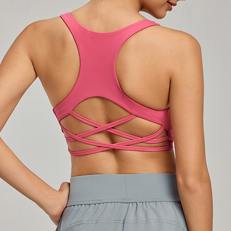 Women's Yoga Bra Sports Tank Top Sports Bra Underwear High Supports Criss-Cross Back Solid / Plain Color Sport Activewear Pink Blue Gym Pilates Zumba4
