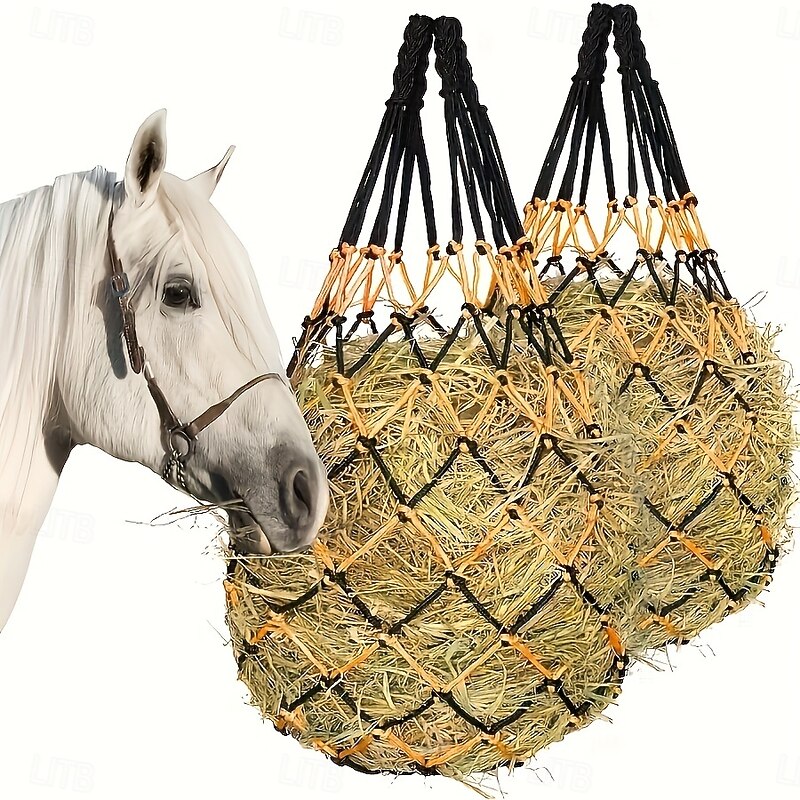 Durable Polyester Hay Feeder for Horses Sheep and Donkeys - High-Capacity Woven Grass Net with Black & Orange Straps 35.43 Large Size Perfect for Farm Animals Farm Animal Feeder  Feeding Access