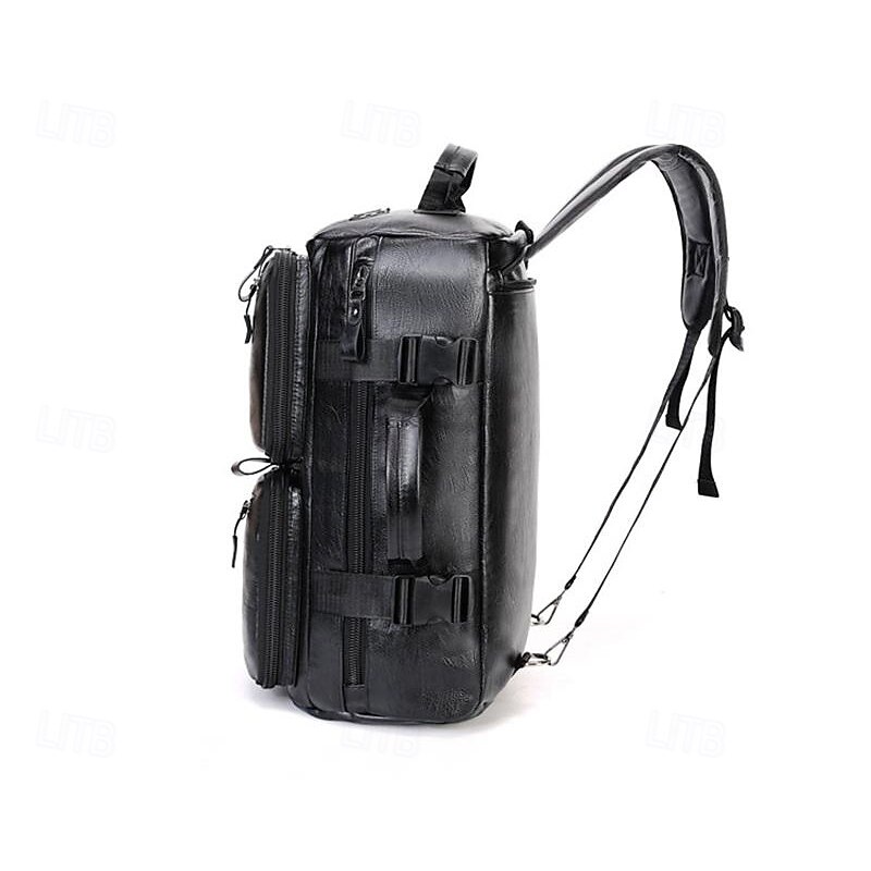 Men's Faux Leather Travel Backpack and Duffel Bag – Multi-Functional Large Capacity Bag with Dual Front Pockets for Business and Weekend Trips4