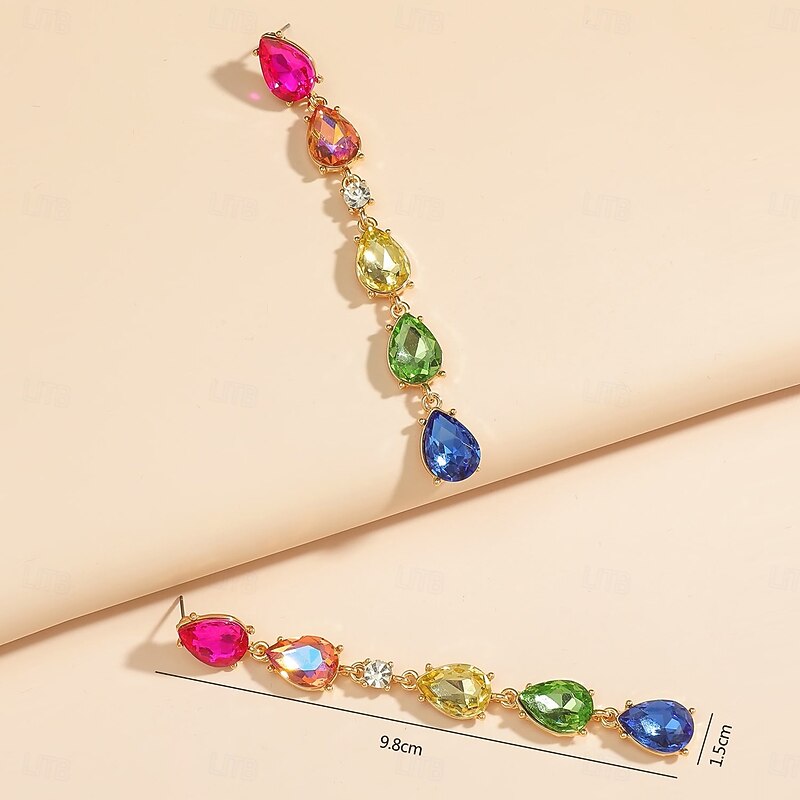 Women's Rainbow Crystal Drop Earrings - Colorful Teardrop Statement Jewelry for Parties and Celebrations4