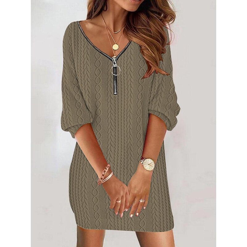 Women's Mini Dress Casual Dress Winter Dress Fashion Modern Daily Beach Weekend Regular Fit Plain 3/4 Length Sleeve V Neck White Gray Spring Fall Winter Autumn3