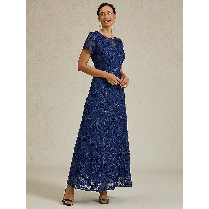 Women's Maxi Dress Sheath Dress Elegant Party Cocktail Regular Fit Solid Color Short Sleeve Crew Neck Navy Blue Summer Spring