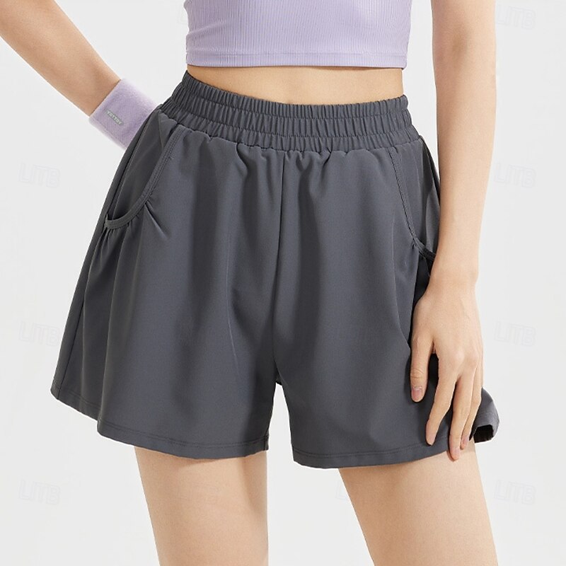 Women's Solid Colored Running Shorts Tennis Shorts 1 PC Short Pant Sporty Wide Waistband Reduces Chafing Stretchy Fitness Professional Tennis Running Fitness Shorts Black Purple Khaki Spandex Tennis