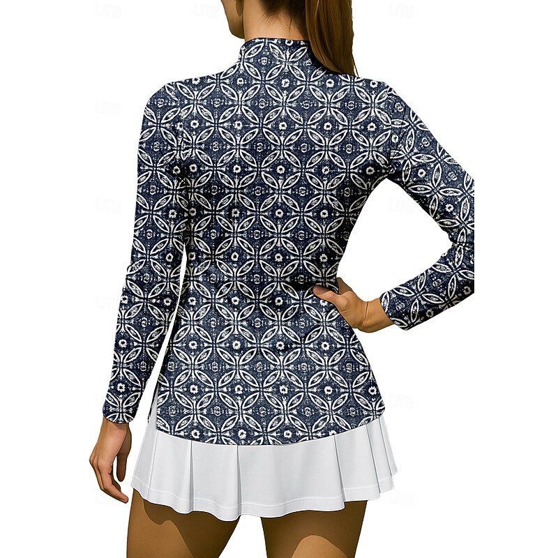 Women's Geometric Circle Sport Shirt Golf Polo Shirt Tennis Shirt Tennis Tee Long Sleeve Zipper Floral UPF50+ UV Resistant High Elasticity Moisture Wicking Breathable Tennis Golf Pickleball Stand2