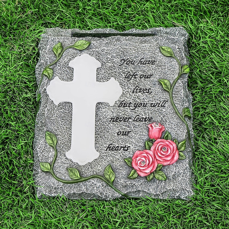 Garden Memorial Stepping Stone,The Cross, Solar LED Lights Outdoor Waterproof, A Touching Memorial Gift - Condolence Gifts Grave Decorations for Cemetery3