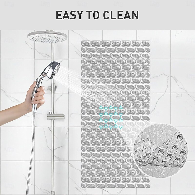 Non-Slip Bathroom Shower Mat Leaf Design  Rectangular Anti-Fall Bath Mat with Suction Cups for Home Use, Waterproof Rubber-Coated Floor Mat4