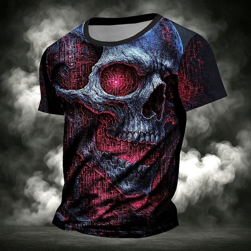 Halloween Men's Skull 3D T Shirt Short Sleeve T shirt 3D Print Crew Neck Shirt Exaggerated Designer Horror Party Street Holiday Red Blue Summer Spring All Seasons Clothing Apparel S M L XL XXL XXXL