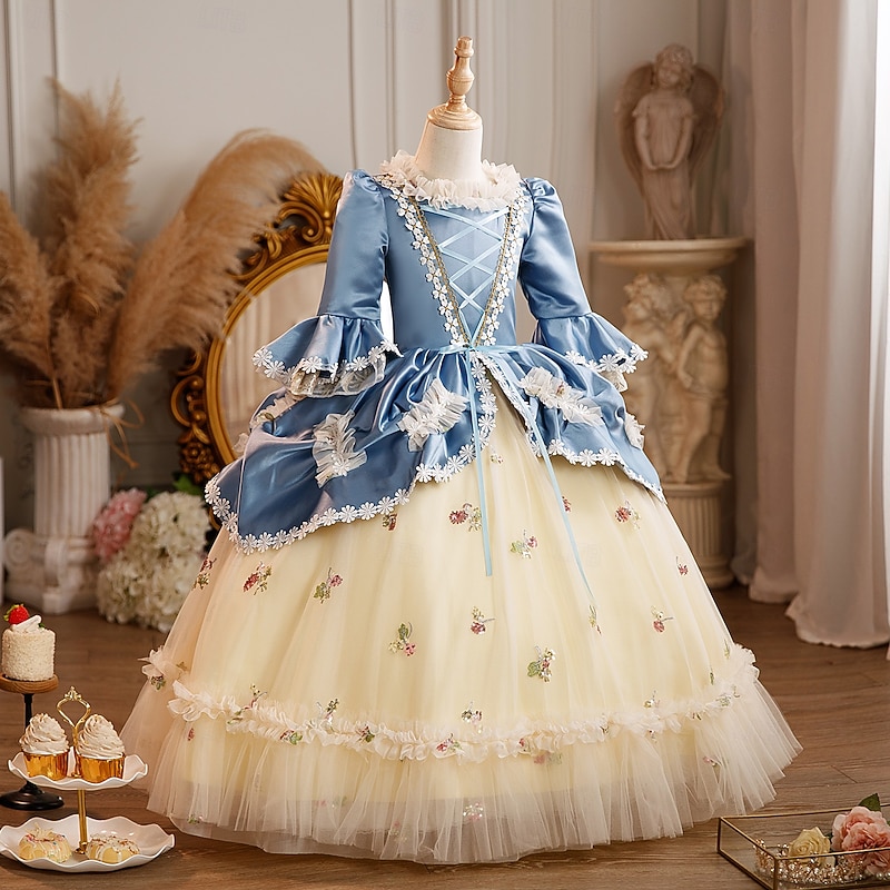 Rococo Princess Maxi Prom Dress Bell Sleeve Princess Belle Bow Retro Ball Gown Point Fancy Dress Girls' Royal Christmas Halloween Carnival Masquerade Wedding Party Festival Kid's Child's Dress All3
