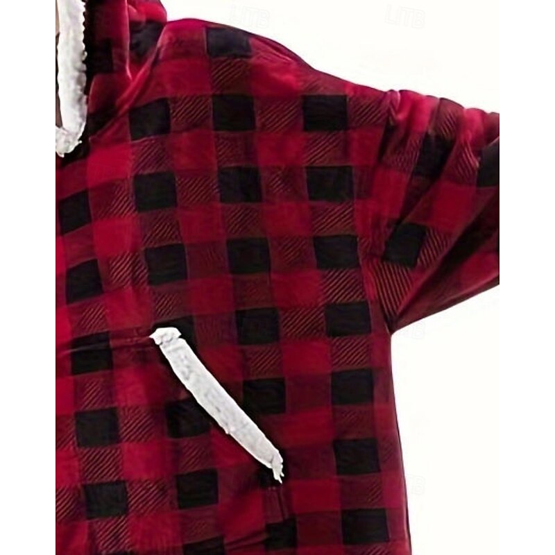 Women's Pullover Hoodie Sweatshirt Hoodies Plaid Streetwear Casual Long Sleeve Hooded Regular Tops Street Holiday Going out Pocket Red Winter2