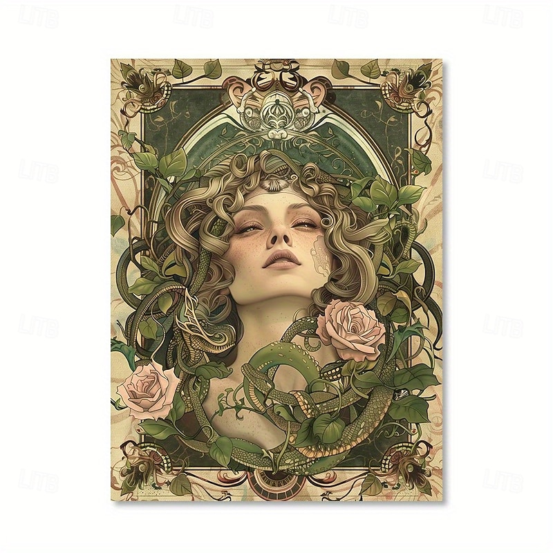 Art Deco Medusa Canvas Wall Art Snake and Rose Design Vintage Style Unframed Canvas Painting for Home Decor Light Luxury Artwork for Living Room Hallway Studio - Craft Supplies3