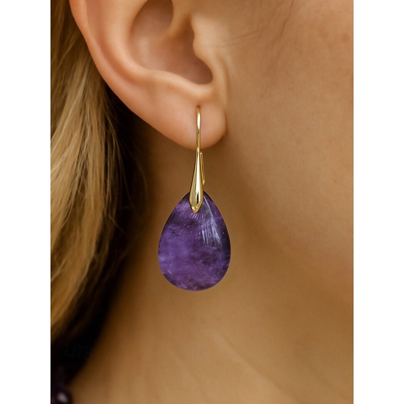 Women's Teardrop Shape Natural Stone Earrings with Gold Hook - Elegant Handmade Women's Jewelry for Casual Wear, Gifts and Bohemian Style Clothing4