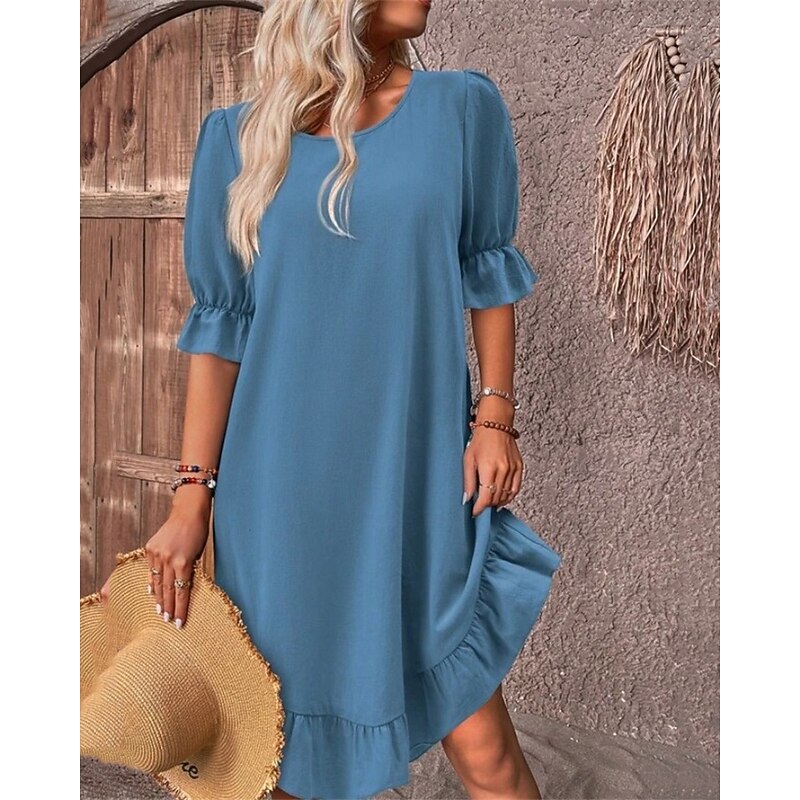 Women's Midi Dress Casual Dress Fashion Modern Daily Beach Weekend Regular Fit Plain Half Sleeve Crew Neck Blue Summer Spring