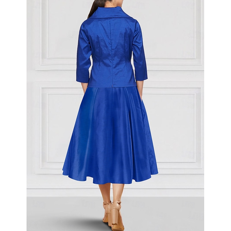 Two Piece A-Line Dress Sets Mother of the Bride Dress Elegant Lapel Floor Length Ankle Length Satin Stretch Fabric Long SleeveBlack Fall Wedding3