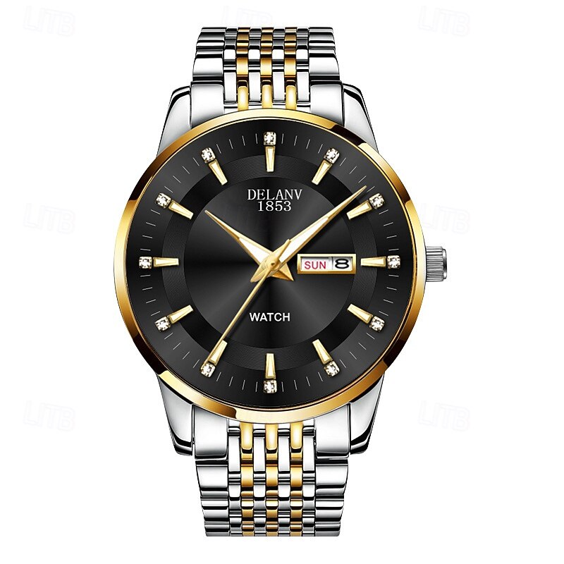 The New Stainless Steel Band Large Dial Fashionable Men'S Business Watch With Ipx7 Water Resistance Luminous Calendar And Day Display Casual Quartz Watch Simple And Versatile Men'S Sports Wristwat4