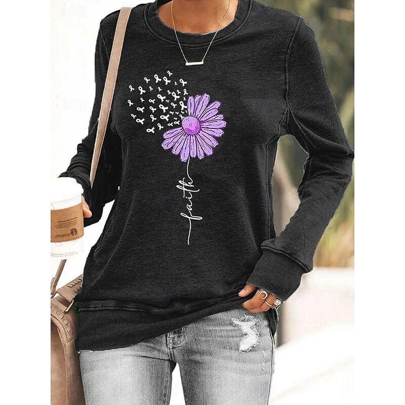 Women's Sweatshirts Floral Graphic Letter Casual Long Sleeve Crew Neck Round Neck Regular Tops Street Dailywear Casual Print Black Blue Purple Gray Fall Winter