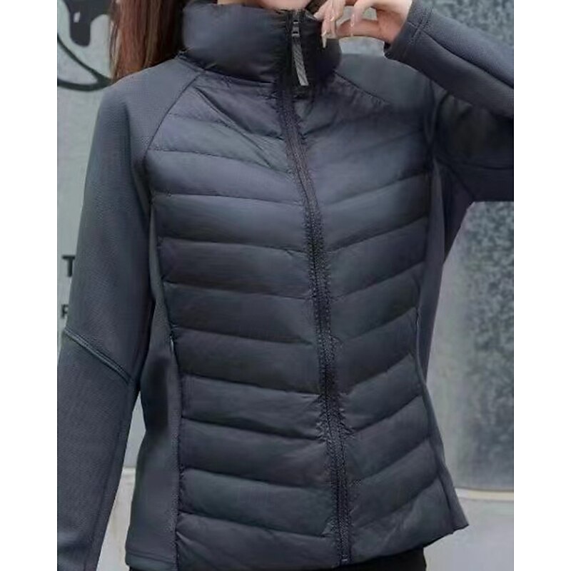 Women's Puffer Jacket outdoor coat Full Zip Long Sleeve Top Athleisure Solid Colored Windproof Lightweight Warm Athletic Sports Track Sportswear Activewear Black White Pink4