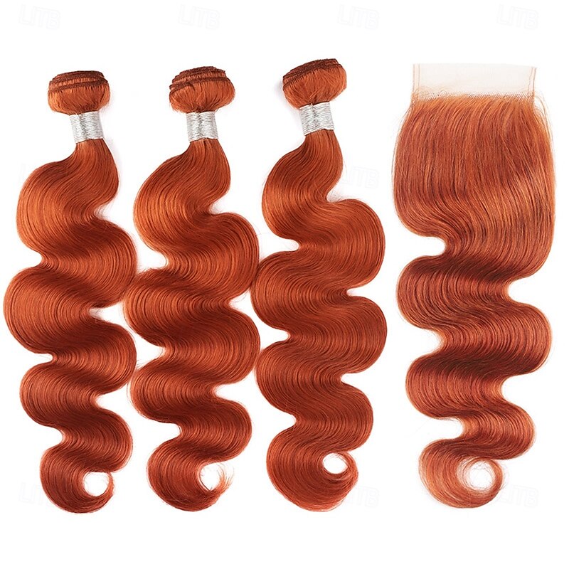 Ginger# Body Wave Human Hair Extensions 3 Bundles with Closure For Black Women2