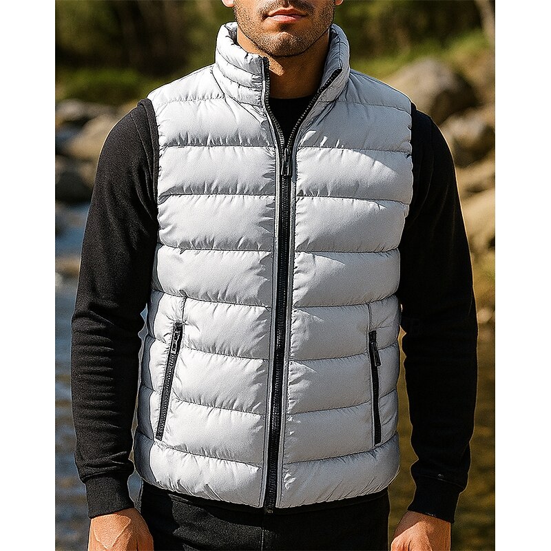Men's Puffer Vest Thermal Vest Sleeveless Vest Outdoor Thermal Warm Comfortable Breathable Winter Zipper Polyester Grey Hunting Fishing Climbing2