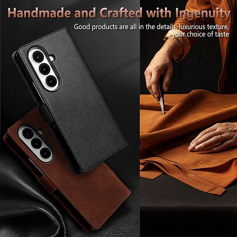 Phone Case For Samsung Galaxy Z Fold 7 Z Fold 6 Z Fold 5 Z Fold 4 Wallet Case Kickstand Card Slot Shockproof Retro TPU PU Leather3