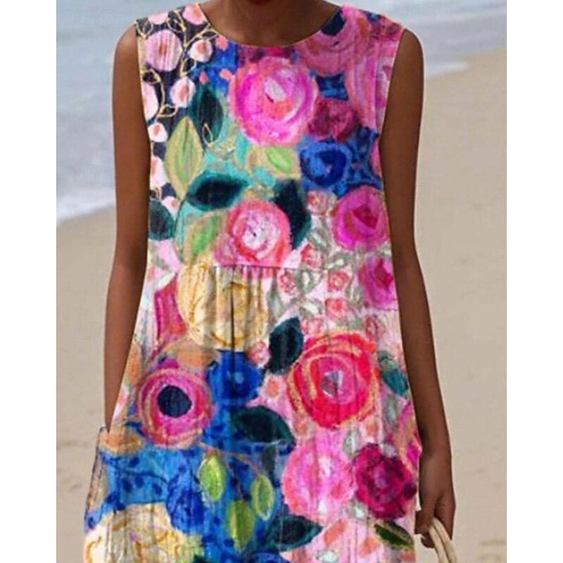 Women's Midi Dress Casual Dress Summer Dress Fashion Modern Daily Beach Weekend Regular Fit Flower Sleeveless Crew Neck Pink Fall2