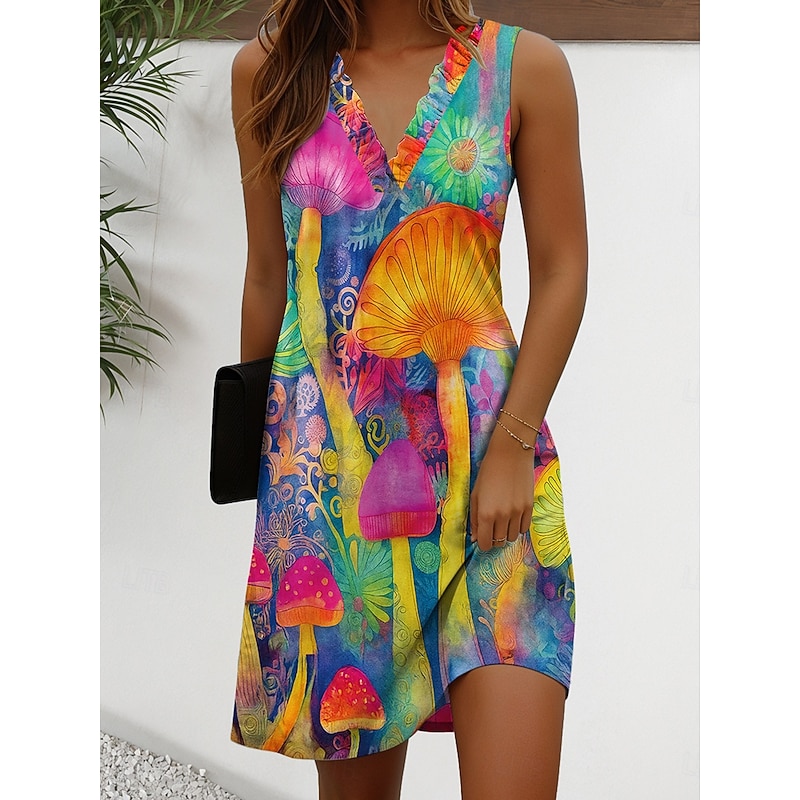Women's Mini Dress Sundress Shift Dress Vacation Casual Daily Regular Fit Floral Graphic Sleeveless V Neck Yellow Red Blue Green Summer Spring2